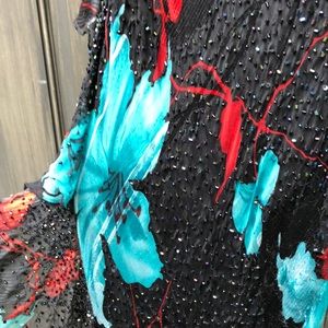 Floral sequins silk maxi evening gown